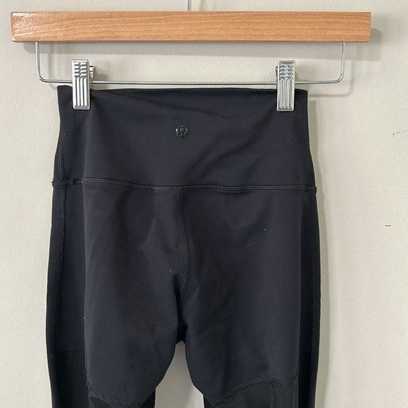 lululemon Align Super High Rise Pant Mesh Legs Black Stretch Back Black Logo - Picture 6 of 10